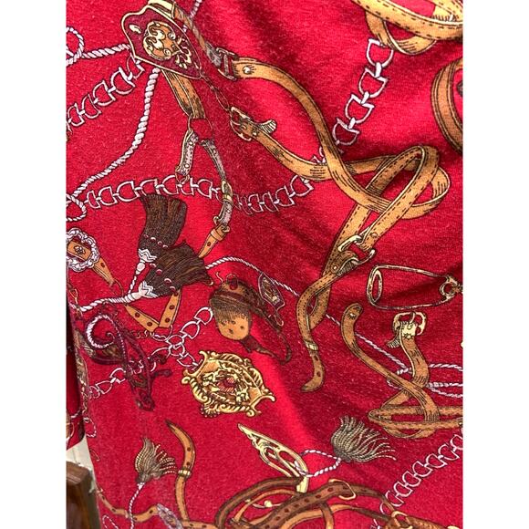 Talbots Equestrian Print Red Drape Neck Long Sleeve Jersey Size L - Picture 3 of 6